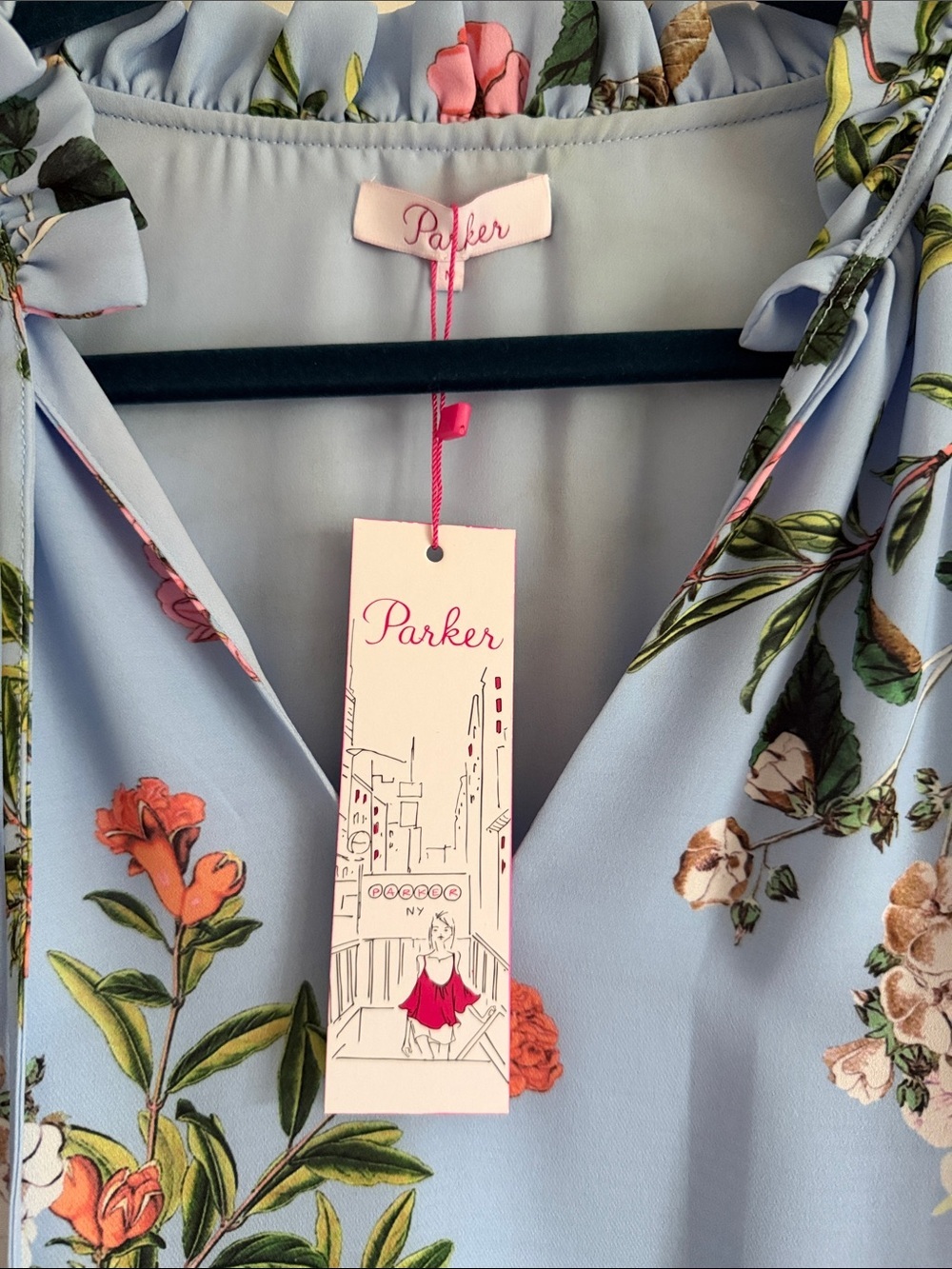 NWT Parker Sky Blue Floral Shoulder Dress Flowy Feminine Size 8 - Picture 3 of 12